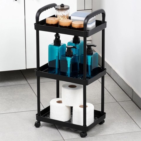 Grupa Orion Sp. z o.o. Regał na Kółkach Czarny 3 Poziomy Mobilny 30 x 21 x 61 cm VILDE