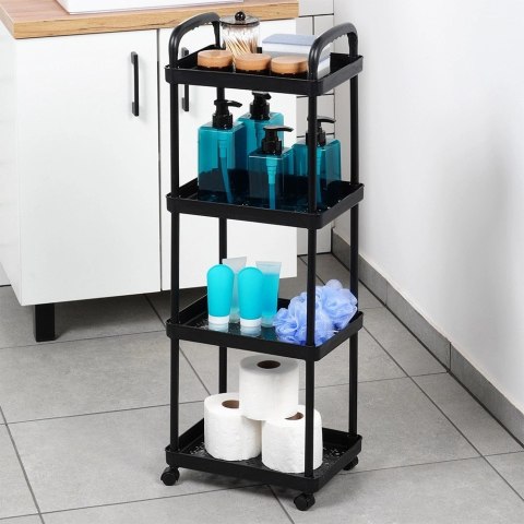 Grupa Orion Sp. z o.o. Regał na Kółkach Czarny 4 Poziomy Mobilny 30 x 21 x 86 cm VILDE