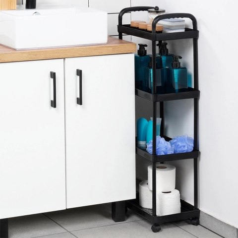 Grupa Orion Sp. z o.o. Regał na Kółkach Czarny 4 Poziomy Mobilny 30 x 21 x 86 cm VILDE