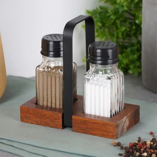 Grupa Orion Sp. z o.o. Solniczka Pieprzniczka Ryflowana Drewniany Stojak 60 ml VILDE