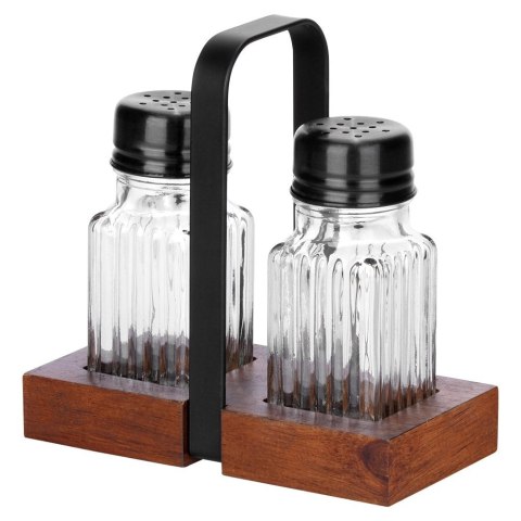 Grupa Orion Sp. z o.o. Solniczka Pieprzniczka Ryflowana Drewniany Stojak 60 ml VILDE