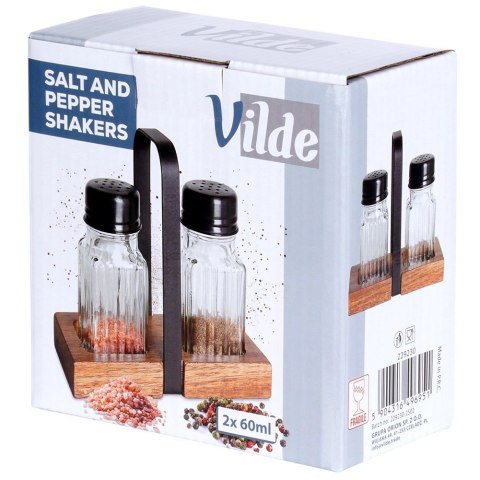 Grupa Orion Sp. z o.o. Solniczka Pieprzniczka Ryflowana Drewniany Stojak 60 ml VILDE