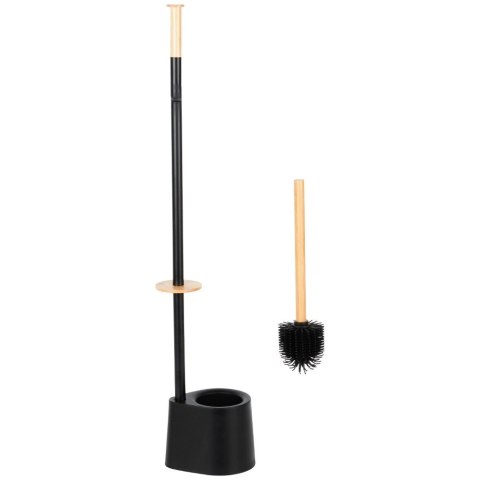 Grupa Orion Sp. z o.o. Stojak Łazienkowy Ze Szczotką WC Czarny 2W1 Bambus Silikon 66 cm VILDE