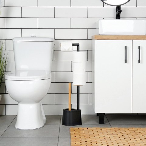 Grupa Orion Sp. z o.o. Stojak Łazienkowy Ze Szczotką WC Czarny 2W1 Bambus Silikon 66 cm VILDE