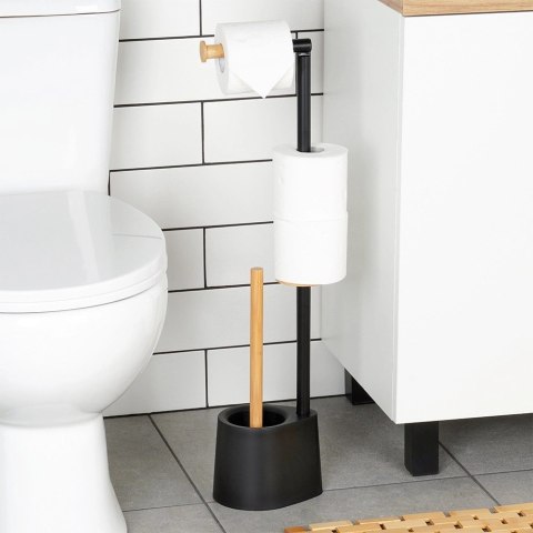 Grupa Orion Sp. z o.o. Stojak Łazienkowy Ze Szczotką WC Czarny 2W1 Bambus Silikon 66 cm VILDE