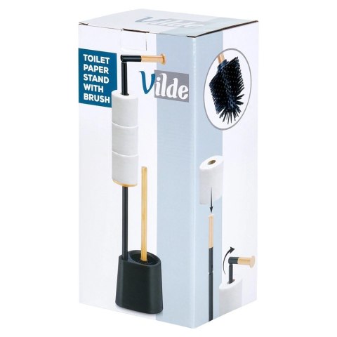 Grupa Orion Sp. z o.o. Stojak Łazienkowy Ze Szczotką WC Czarny 2W1 Bambus Silikon 66 cm VILDE