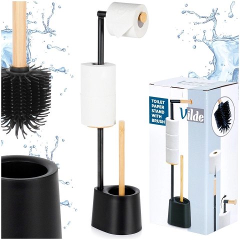 Grupa Orion Sp. z o.o. Stojak Łazienkowy Ze Szczotką WC Czarny 2W1 Bambus Silikon 66 cm VILDE