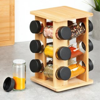 Grupa Orion Sp. z o.o. Stojak na Przyprawy Obrotowy Bambusowy 12 Słoików Szklanych 85 ml VILDE