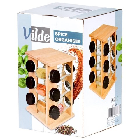 Grupa Orion Sp. z o.o. Stojak na Przyprawy Obrotowy Bambusowy 12 Słoików Szklanych 85 ml VILDE