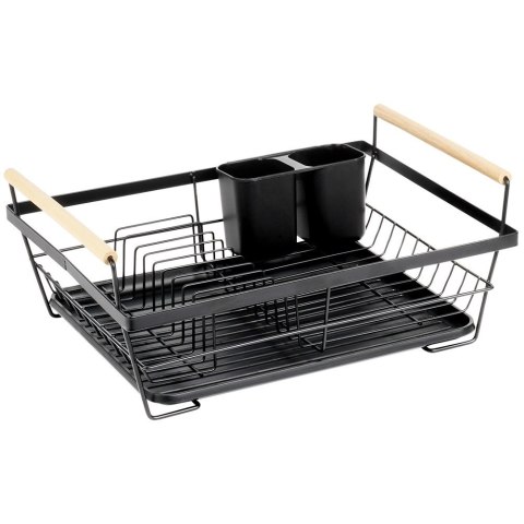 Grupa Orion Sp. z o.o. Suszarka na Naczynia Czarna Metal z Drewnianymi Uchwytami 45 cm VILDE
