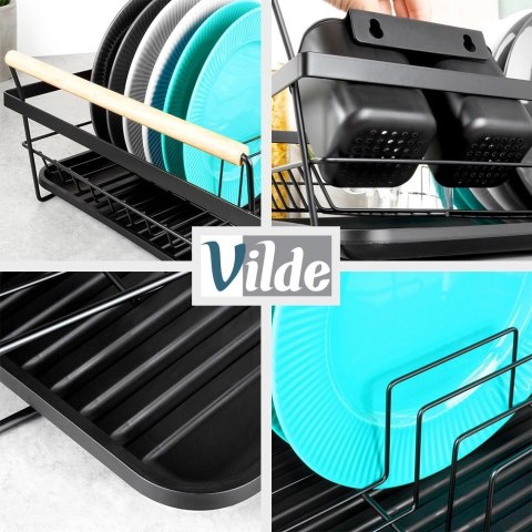 Grupa Orion Sp. z o.o. Suszarka na Naczynia Czarna Metal z Drewnianymi Uchwytami 45 cm VILDE