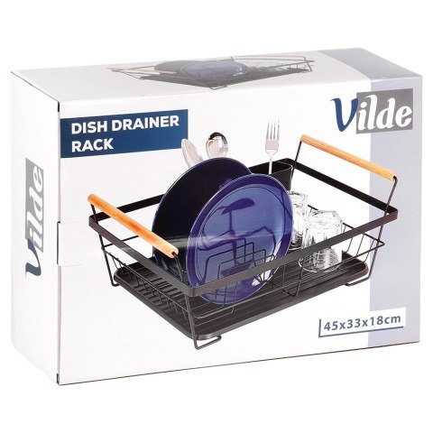 Grupa Orion Sp. z o.o. Suszarka na Naczynia Czarna Metal z Drewnianymi Uchwytami 45 cm VILDE