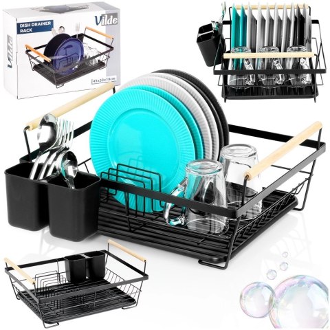 Grupa Orion Sp. z o.o. Suszarka na Naczynia Czarna Metal z Drewnianymi Uchwytami 45 cm VILDE