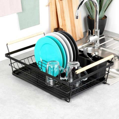 Grupa Orion Sp. z o.o. Suszarka na Naczynia Czarna Metal Drewniane Uchwyty 50,5 cm VILDE