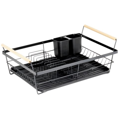 Grupa Orion Sp. z o.o. Suszarka na Naczynia Czarna Metal Drewniane Uchwyty 50,5 cm VILDE