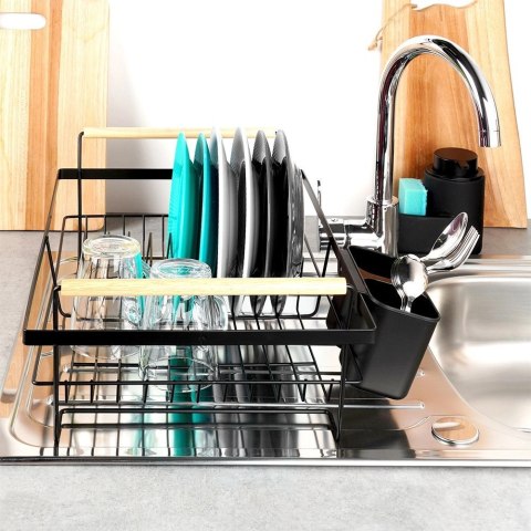 Grupa Orion Sp. z o.o. Suszarka na Naczynia Czarna Metal Drewniane Uchwyty 50,5 cm VILDE