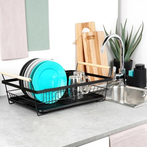 Grupa Orion Sp. z o.o. Suszarka na Naczynia Czarna Metal Drewniane Uchwyty 50,5 cm VILDE