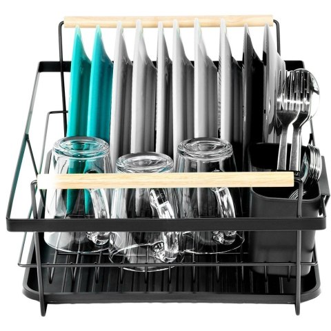 Grupa Orion Sp. z o.o. Suszarka na Naczynia Czarna Metal Drewniane Uchwyty 50,5 cm VILDE