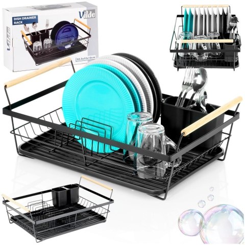 Grupa Orion Sp. z o.o. Suszarka na Naczynia Czarna Metal Drewniane Uchwyty 50,5 cm VILDE