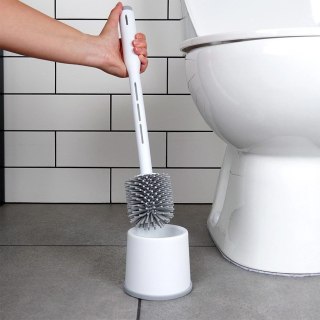 Grupa Orion Sp. z o.o. Szczotka Silikonowa do WC z Dozownikiem Płynu i Stojakiem Biała 40 cm VILDE