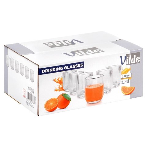 Grupa Orion Sp. z o.o. Szklanki Zestaw 6 szt. 250 ml VILDE Ryflowane Szkło do Zmywarki 7,5 x 7,5cm