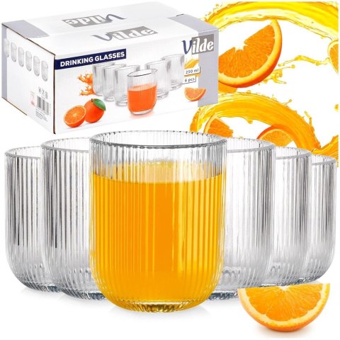 Grupa Orion Sp. z o.o. Szklanki Zestaw 6 szt. 250 ml VILDE Ryflowane Szkło do Zmywarki 7,5 x 7,5cm