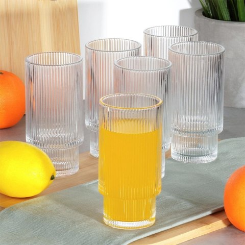 Grupa Orion Sp. z o.o. Szklanki Wysokie Zestaw 6 szt. 320 ml VILDE Ryflowane Szkło do Zmywarki