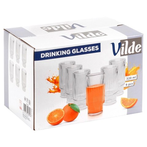 Grupa Orion Sp. z o.o. Szklanki Wysokie Zestaw 6 szt. 320 ml VILDE Ryflowane Szkło do Zmywarki