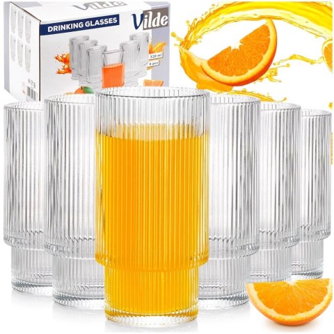 Grupa Orion Sp. z o.o. Szklanki Wysokie Zestaw 6 szt. 320 ml VILDE Ryflowane Szkło do Zmywarki