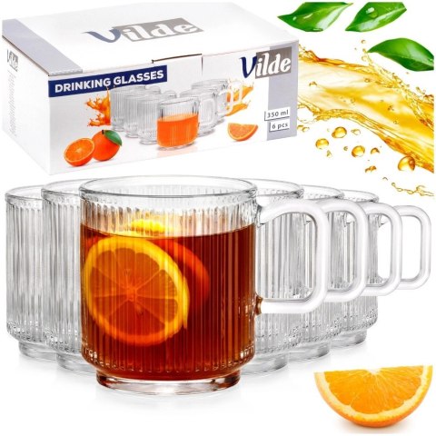 Grupa Orion Sp. z o.o. Szklanki Zestaw 6 szt. 350 ml VILDE z Uchwytem Ryflowane do Zmywarki