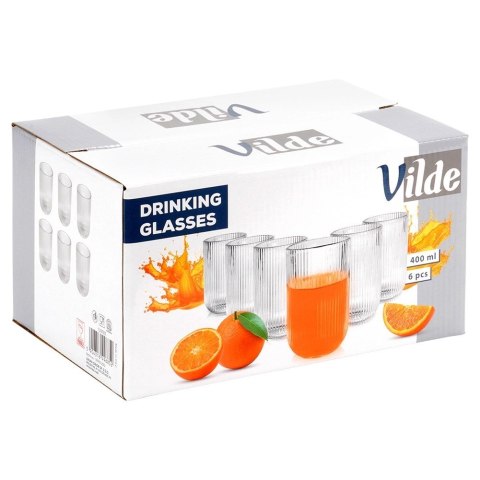Grupa Orion Sp. z o.o. Szklanki Zestaw 6 szt. 400 ml VILDE Ryflowane Szkło Wysokie do Zmywarki