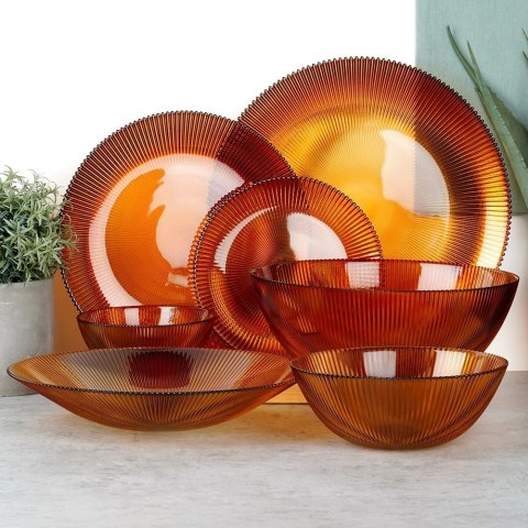 Grupa Orion Sp. z o.o. Talerz Obiadowy Płytki Szkło Bursztynowe 28 cm VILDE Wzór Promienie