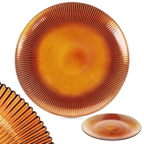 Grupa Orion Sp. z o.o. Talerz Obiadowy Płytki Szkło Bursztynowe 28 cm VILDE Wzór Promienie