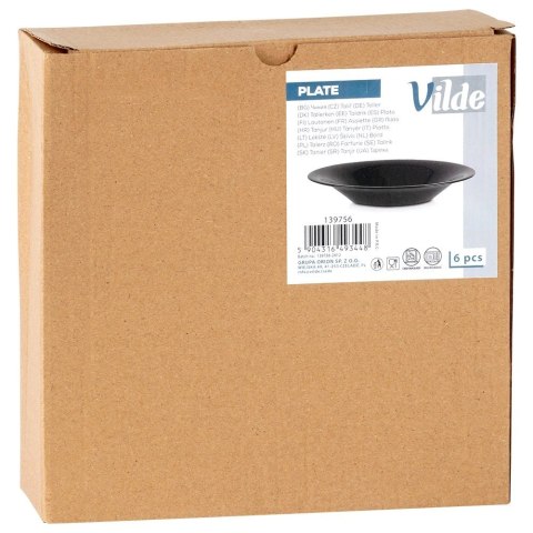 Grupa Orion Sp. z o.o. Talerze Obiadowe Głębokie Szkło Czarne 400 ml 6 szt. VILDE 21,5 cm