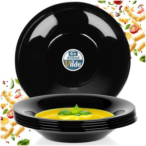 Grupa Orion Sp. z o.o. Talerze Obiadowe Głębokie Szkło Czarne 400 ml 6 szt. VILDE 21,5 cm