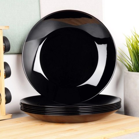 Grupa Orion Sp. z o.o. Talerze Obiadowe Płytkie Szkło Czarne 6 szt. VILDE 25,5 cm Opalowe