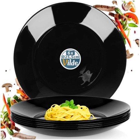 Grupa Orion Sp. z o.o. Talerze Obiadowe Płytkie Szkło Czarne 6 szt. VILDE 25,5 cm Opalowe