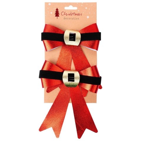 Grupa Orion Sp. z o.o. Kokarda Dekoracyjna Świąteczna HSD 2 szt. 15 x 17 cm Czerwona Połysk