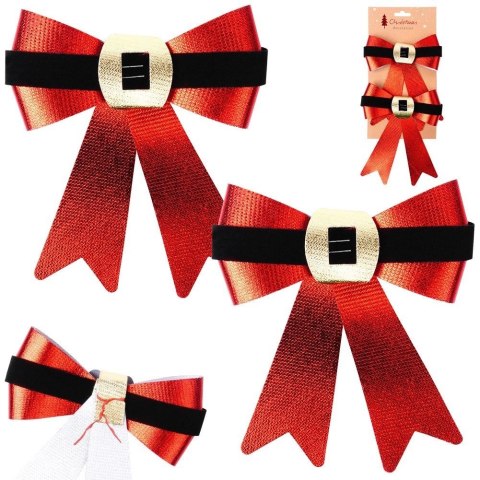 Grupa Orion Sp. z o.o. Kokarda Dekoracyjna Świąteczna HSD 2 szt. 15 x 17 cm Czerwona Połysk