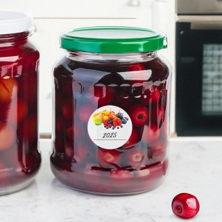 Grupa Orion Sp. z o.o. Etykiety Samoprzylepne na Słoiki ORION 36 szt. Okrągłe z Owocami Kolorowe