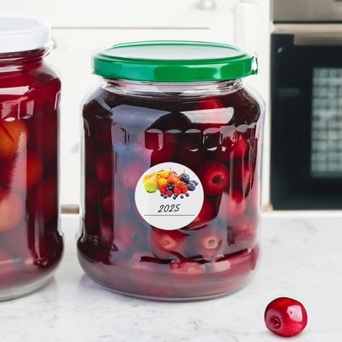 Grupa Orion Sp. z o.o. Etykiety Samoprzylepne na Słoiki ORION 36 szt. Okrągłe z Owocami Kolorowe