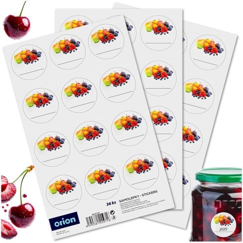 Grupa Orion Sp. z o.o. Etykiety Samoprzylepne na Słoiki ORION 36 szt. Okrągłe z Owocami Kolorowe
