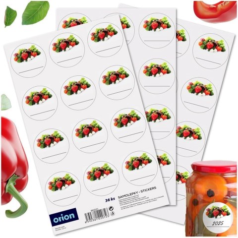 Grupa Orion Sp. z o.o. Etykiety Samoprzylepne na Słoiki ORION 36 szt. Okrągłe z Warzywami