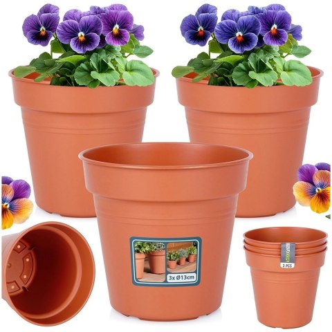 Grupa Orion Sp. z o.o. Zestaw Doniczek Okrągłych PROGARDEN 13 cm 3 szt. Ceglane Dekoracyjne