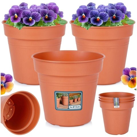 Grupa Orion Sp. z o.o. Zestaw Doniczek Okrągłych PROGARDEN 15 cm 3 szt. Ceglane Klasyczne