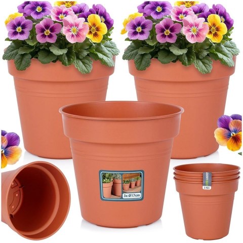 Grupa Orion Sp. z o.o. Zestaw Doniczek Okrągłych PROGARDEN 17 cm 3 szt. Ceglane Uniwersalne