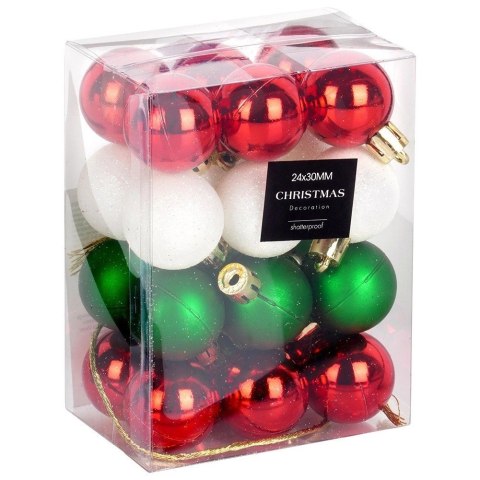 Grupa Orion Sp. z o.o. Bombki Choinkowe VILDE Czerwone Zielone Białe 3 cm Zestaw 24 szt.