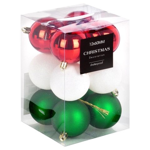 Grupa Orion Sp. z o.o. Bombki Choinkowe VILDE Czerwone Zielone Białe 6 cm Zestaw 12 szt.