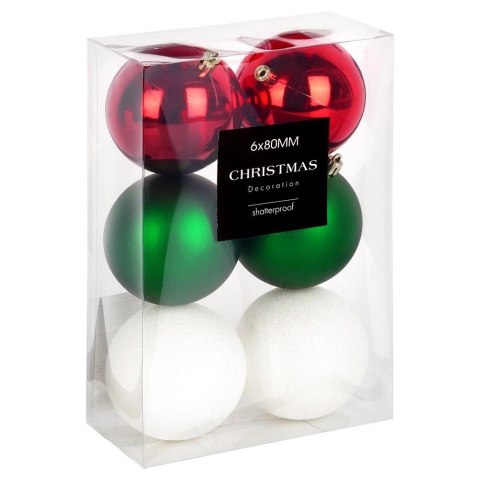 Grupa Orion Sp. z o.o. Bombki Choinkowe VILDE Czerwone Zielone Białe 8 cm Zestaw 6 szt.
