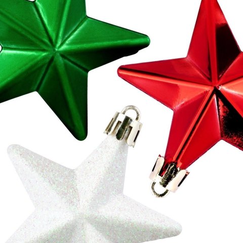 Grupa Orion Sp. z o.o. Bombki Choinkowe VILDE Gwiazdki Czerwone Zielone Białe 6,5 cm 8 szt.